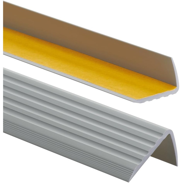 Profil de margine a scarilor PVC autoadesiv, profil unghiular anti-alunecare, margine de scara 41x25mm, 0, 9m, gri