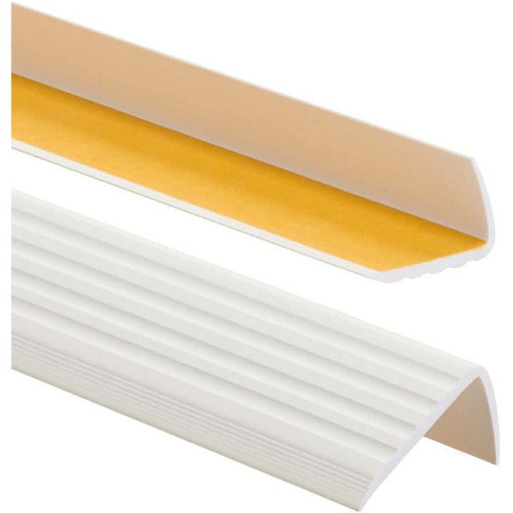 Profil de margine a scarilor PVC autoadesiv, profil unghiular anti-alunecare, margine de scara 41x25mm, 1, 10m, alb