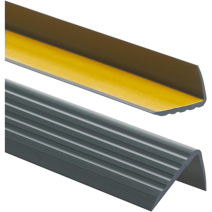 Profil de margine a scarilor PVC autoadesiv, profil unghiular anti-alunecare, margine de scara 41x25mm, 2m, antracit
