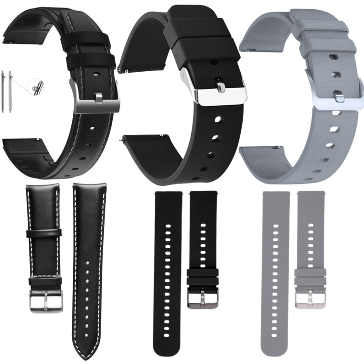 3 db-os bőr, szilikon szíj szett Huawei Watch 46/48mm GT2 GT2e GT3 GT4 GT5/5PRO-hoz, Samsung, univerzális, 22mm