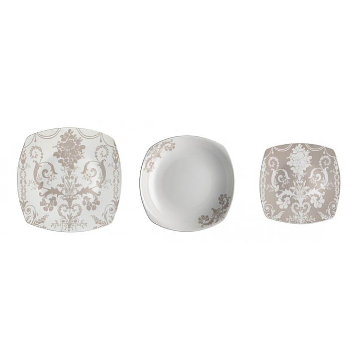 Set 18 farfurii din portelan cu design modern Deco Brandani