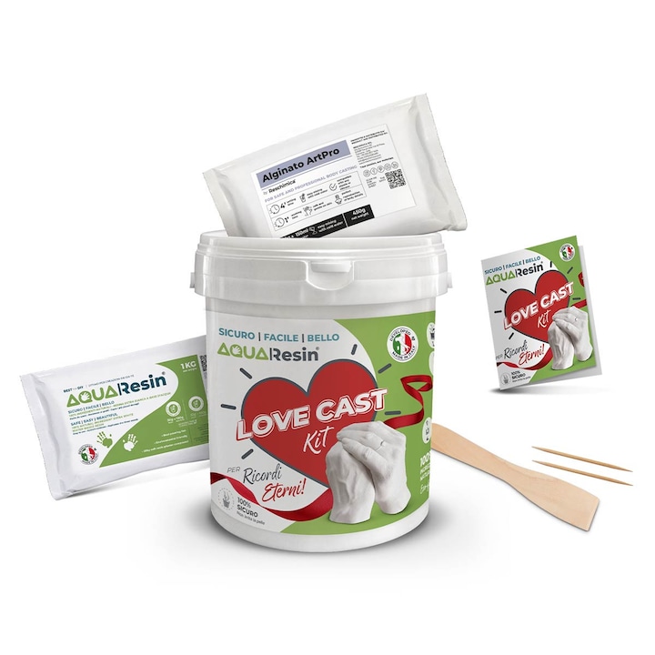 Mulaj 3D Maini Cuplu/Familie – Kit cu Alginat, Ipsos Ceramic, Galeata si Spatula. Amprente bebelusi. Cadou romantic, original si DIY – LOVE CAST KIT