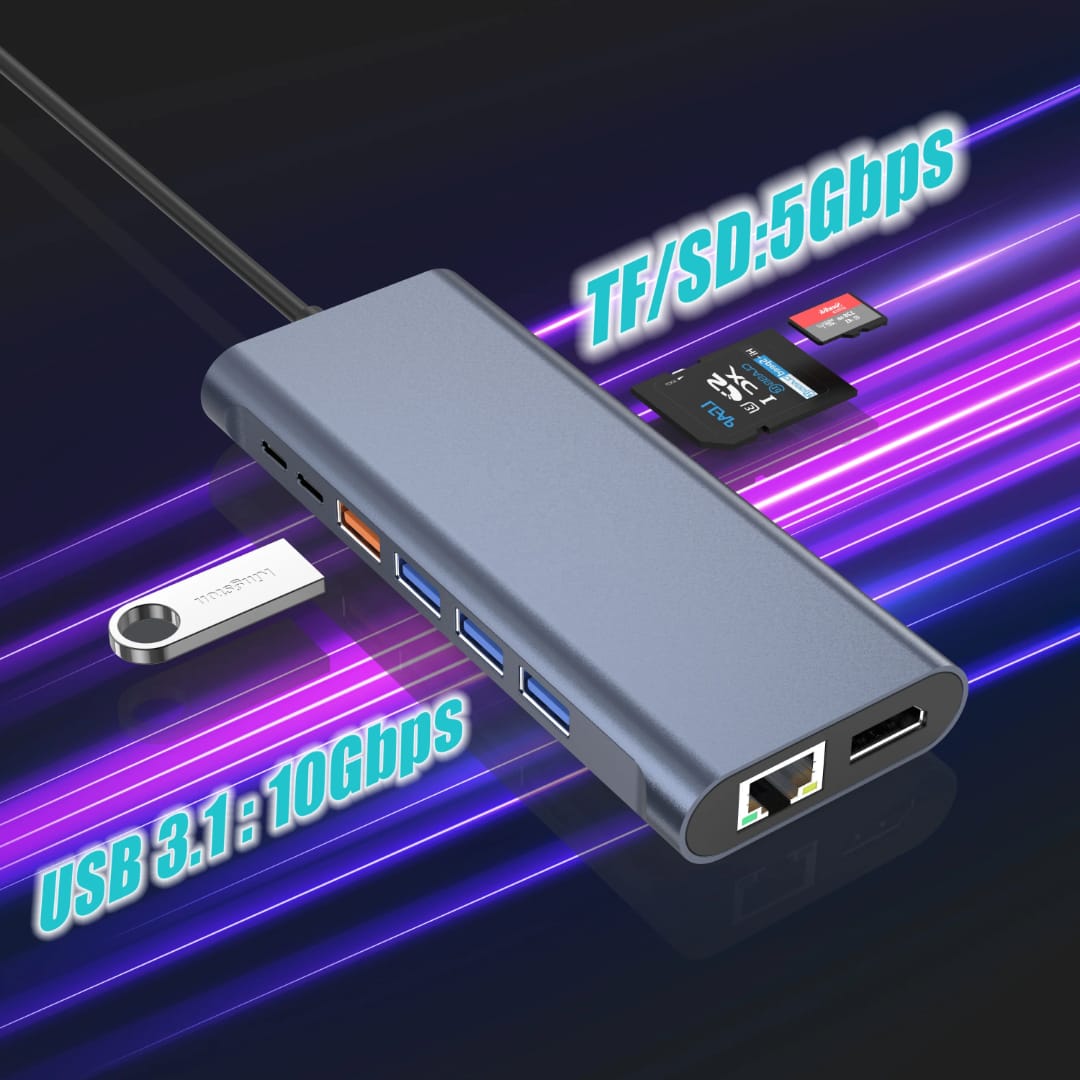 Docking Station Hub USB-C, 14 in 1, 2xHDMI 4K@60Hz, 1x DP 4K@60HZ
