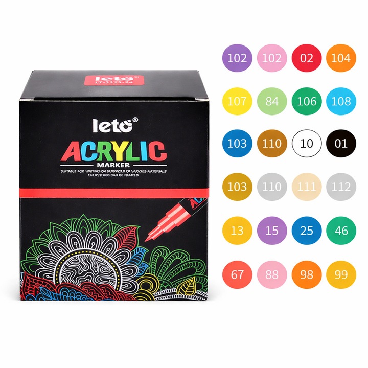 24 db akril filctoll készlet, puha hegy, többszínű, 1x6 mm