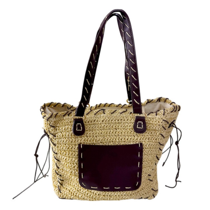 Geanta plaja NOVVA, cu buzunare si manere lungi, Crem, FashionForYou