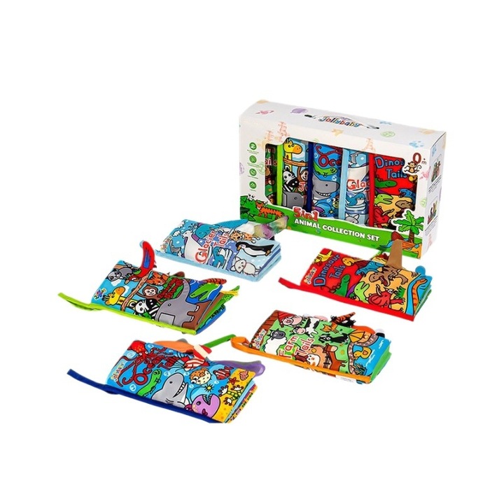 Jucarii interactive bebelusi, set de carti cu coada, educatie timpurie, rezistente la rupere, exercitii de coordonare mana-ochi, potrivite pentru sugari si copii mici cu varsta cuprinsa intre 0 si 3 ani, multicolore