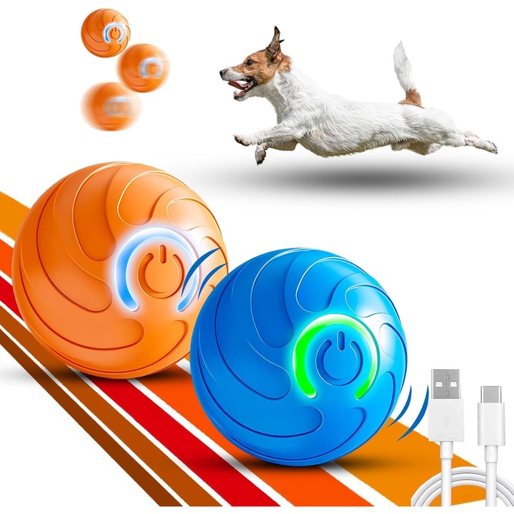 2 interaktív labda szett kutyáknak, harapásálló kialakítás, kék / narancssárga, hordozható méret