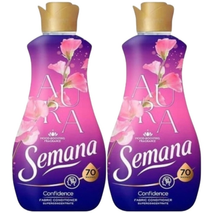 2 db Semana öblítő 1,4 l Aura Confidence 70 mosáshoz, kényes anyagok ápolása, kopásvédelem, vízkővédelem, csökkentett allergéntartalom, szagtalanító technológia