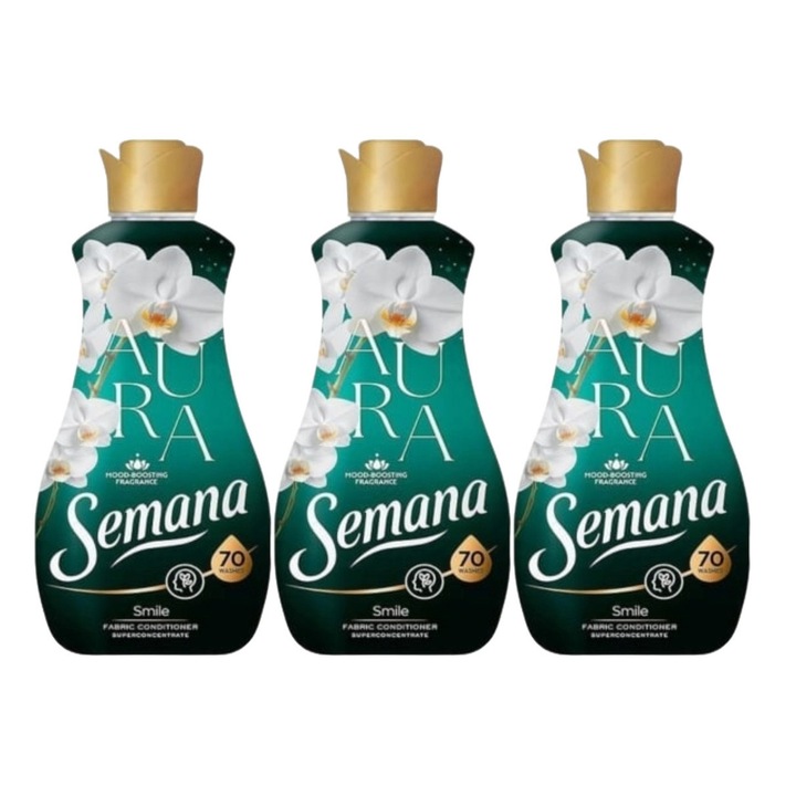 Set 3 x Semana Balsam Rufe 1.4L Aura Smile 70 Spalari, ingrijire delicata a tesaturilor, protectie impotriva uzurii, protectie impotriva calcarului, alergeni redusi, tehnologie anti-miros