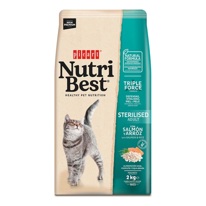 Hrana Premium Nutribest pentru Pisici Sterilizate cu Somon si Orez 8kg