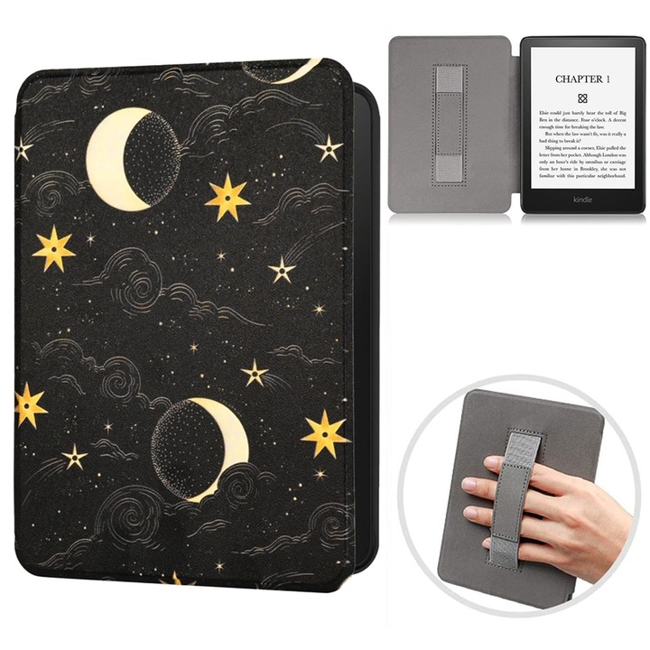 Husă Flip wumeiwang pentru Kindle Paperwhite 12th Gen 2024, ultra ușoară, închidere magnetică, Stele și lună, 7 inch