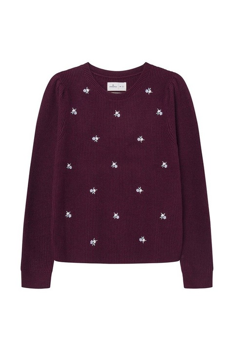 Női bordó pulóver virágokkal, kötött, S-es méret, SPRINGFILED