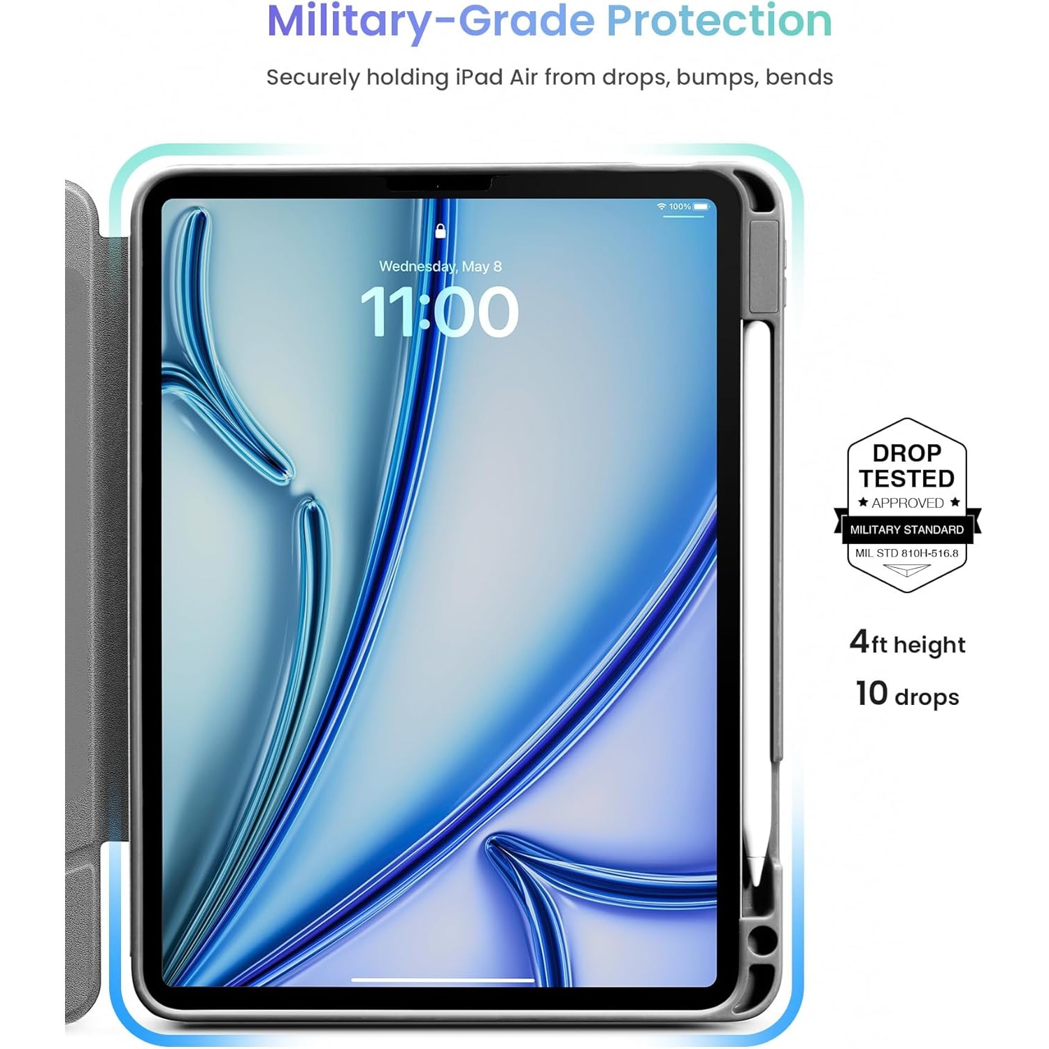 Husa pentru tableta iPad Air 11 inch M2 2024, iPad Air 10.9 inch generatia 5/4 cu Auto Sleep Wake Alba