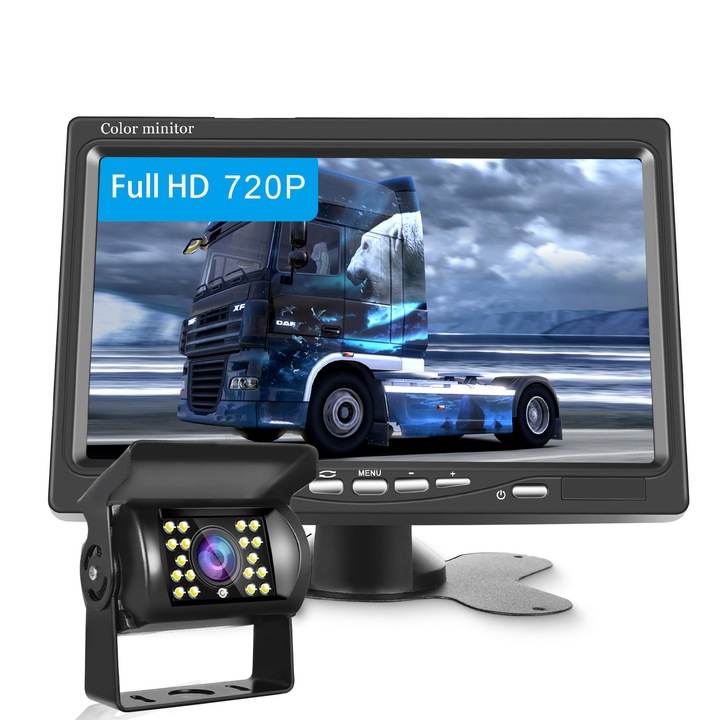 Camera Marsarie cu Ecran de 7", 12-24V, pentru Dube, Camioane, Rulote