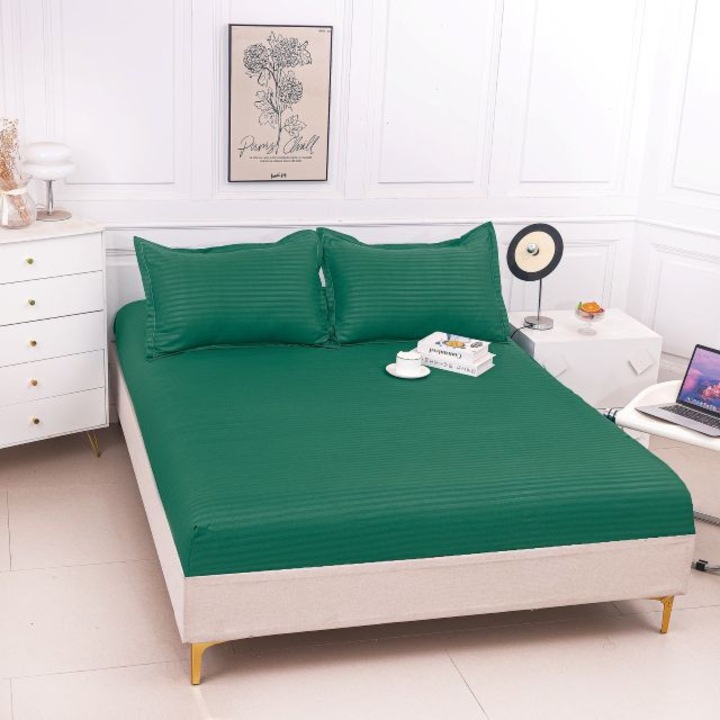 Set Cearceaf cu Elastic + 2 Fete de Pernă, Casa de Vis, Bumbac Finet + Satin, 180x200cm, 50x70cm