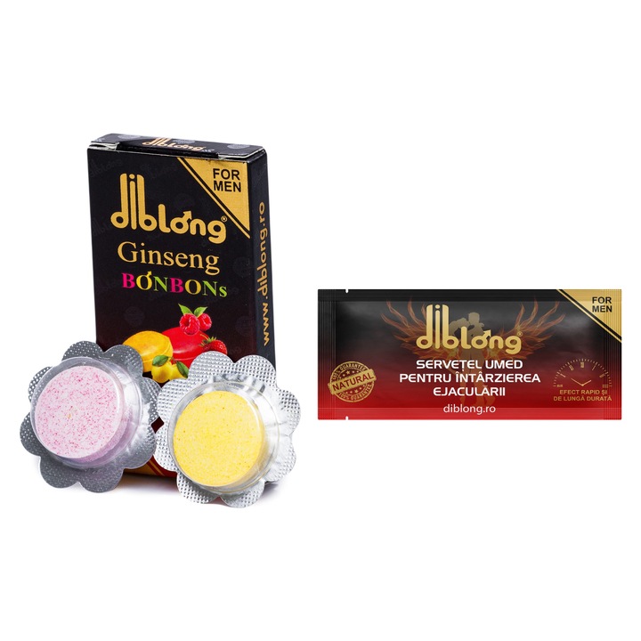 SET: Afrodisiac premium concentrat, DIBLONG Ginseng BonBons for Men, pot ajuta la cresterea libidoului, potenta, erectie, ejaculare precoce 1 cutie x 2 buc + 1 servetel DIBLONG DELAY TOWEL
