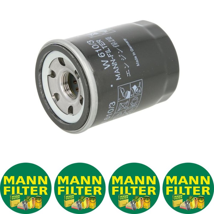 Filtru ulei Mann Filter W 610/3 pentru VOLVO S40 I, V40, ACURA LEGEND, TL, ALFA ROMEO MITO, CHERY TIGGO, CITROEN C4 AIRCROSS, C-CROSSER, C-CROSSER ENTERPRISE, FIAT 500, 500 C, 500L, BRAVA 0.9CNG-5.6 02.77, 4 stickere Mann Filru