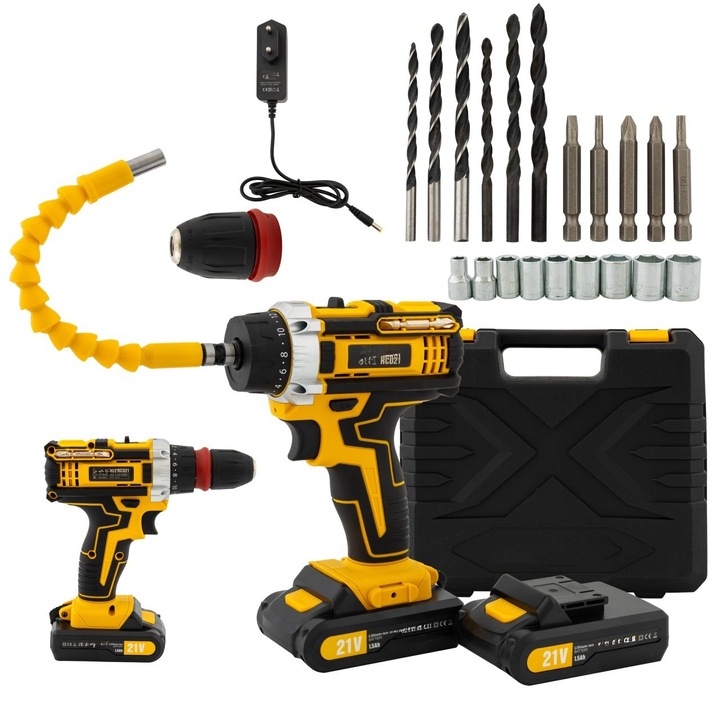 Trusa autofiletanta cu acumulator, 21V, 1.5 Ah, 1350 RPM, Brushless, multiple accesorii incluse