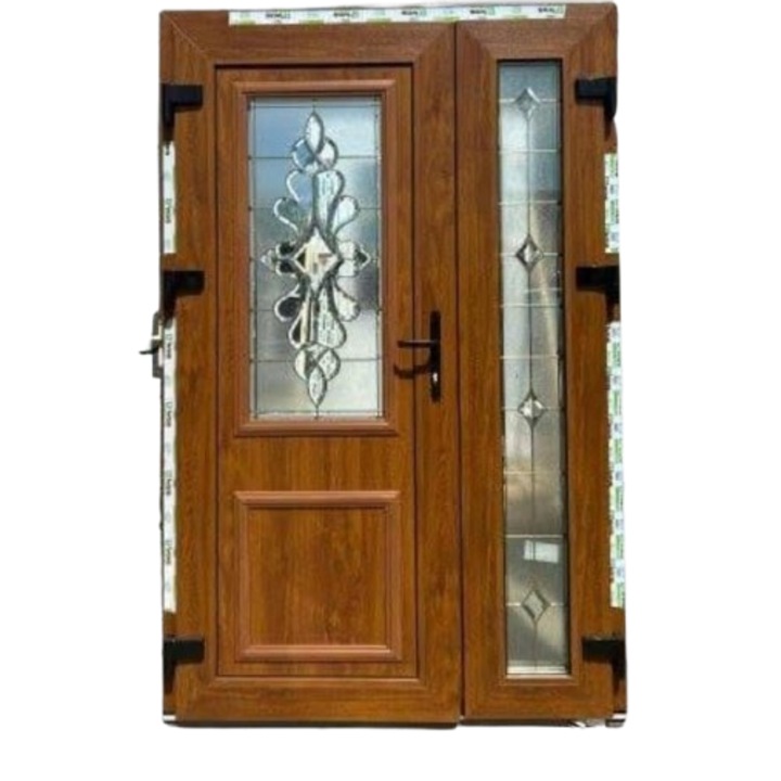 Usa dubla Sofia, HPL Stejar, 130x200, sticla tripan cu model vitralii si cristale 3D, grosime profil 76mm