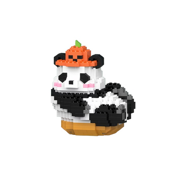 Set De Constructie Panda Lenes cu Palarie Dovleac Innovium™, 396 Piese Din ABS Durabil, Model 3D Amuzant si Educativ, Dimensiuni 6.6 × 7 × 8.6 CM, Jucarie Creativa Pentru Copii si Adulti