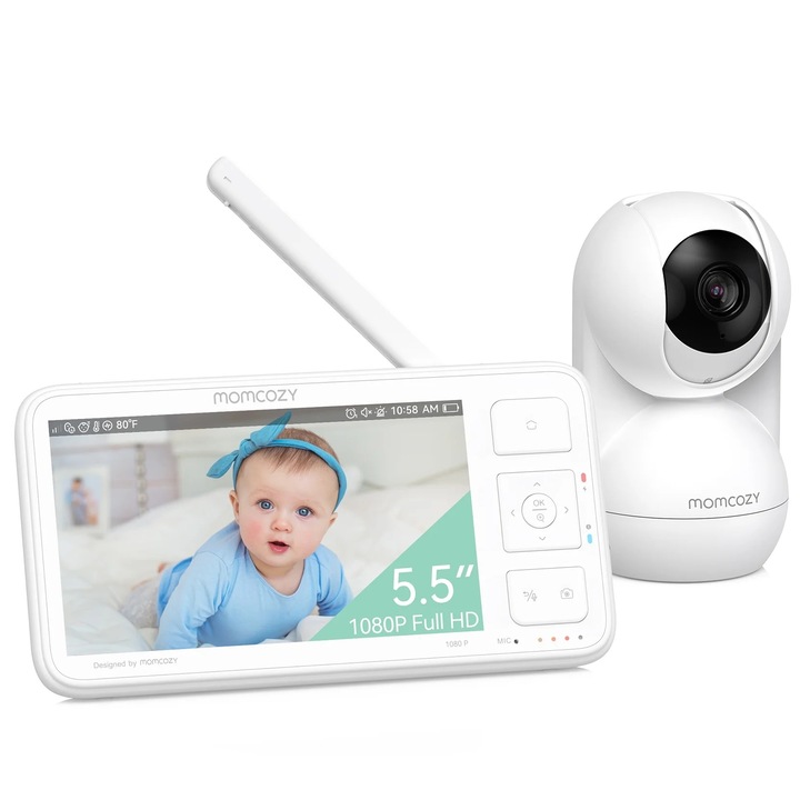 Baby Monitor cu camera Momcozy BM03 Video – Baby monitor electronic cu ecran de 5 "5", 1080p Full HD, audio bidirectional, monitorizare a temperaturii, mod VOX, raza de actiune de pana la 300 m