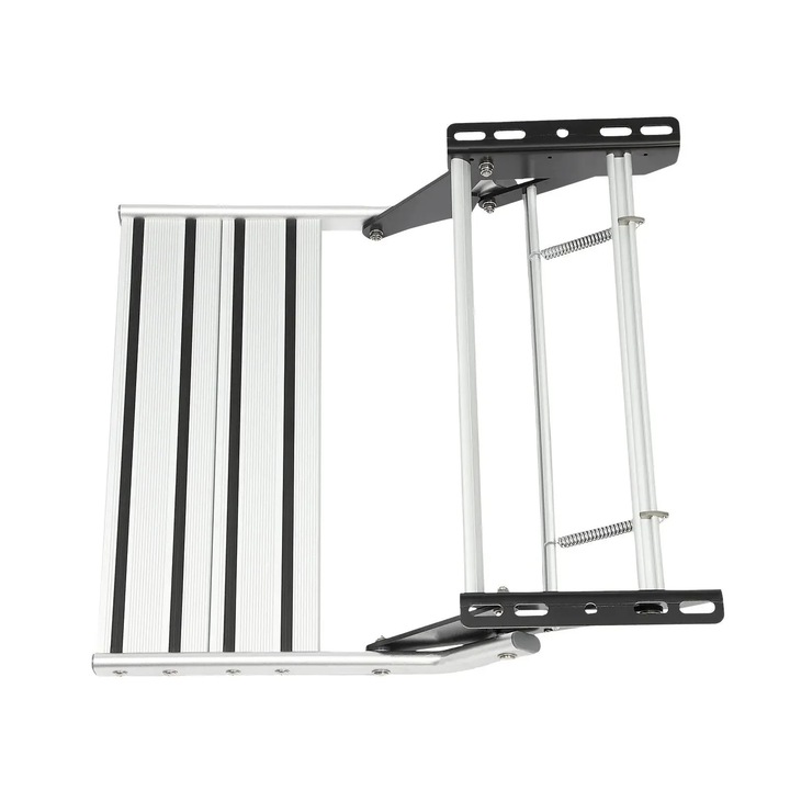 Treapta manuala pentru rulota, aliaj de aluminiu, pliabila, cu un singur nivel, capacitate 150 kg, argintie