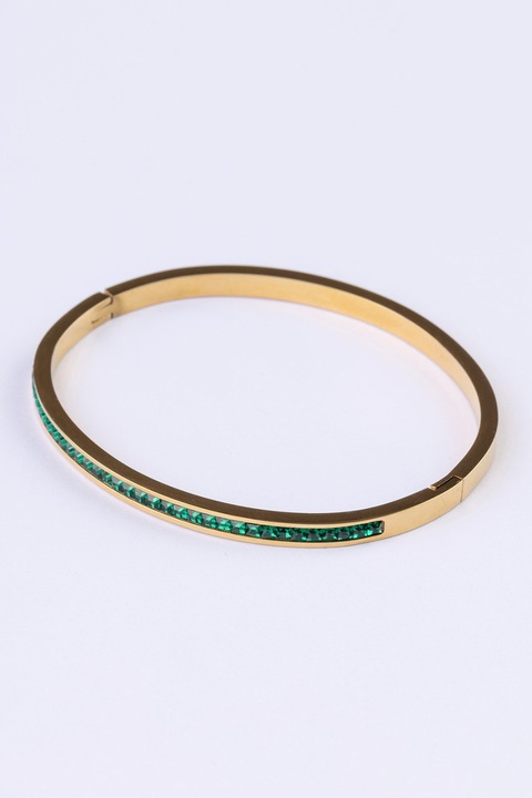 Emily Westwood, 18K arannyal bevont merev karkoto, kristalyokkal diszitve, Arany, Zöld/Aranyszín, 6 CM