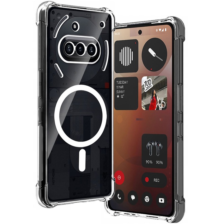 Husa pentru Nothing Phone (3a), Spate din policarbonat, Clear Magnet Pro, Wireless charging, Colturi aerate cu protectie antisoc, Margine de silicon, Magnetica, Perfect Fit, Transparenta