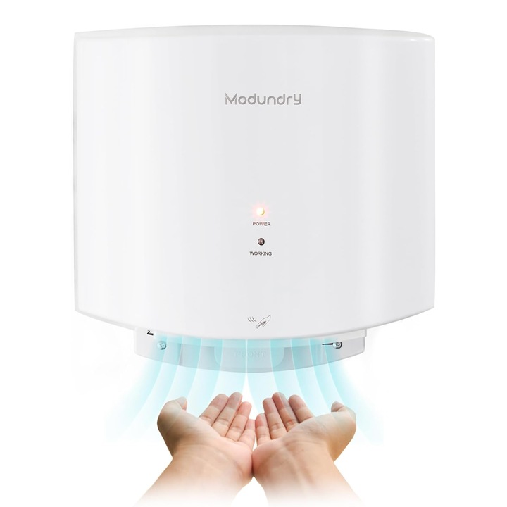 Електрически сешоар за ръце с автоматичен инфрачервен сензор, за стенен монтаж, 1200W, топъл/студен въздух, ABS, за баня, домашна и търговска употреба, бял