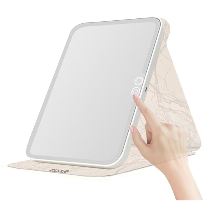 Oglinda Cosmetica EDAR pentru Machiaj cu Iluminare LED, 3 Moduri de Lumina (Rece/Calda/Naturala), Control Touch, Pliabila si Portabila, Incarcare USB, Alba