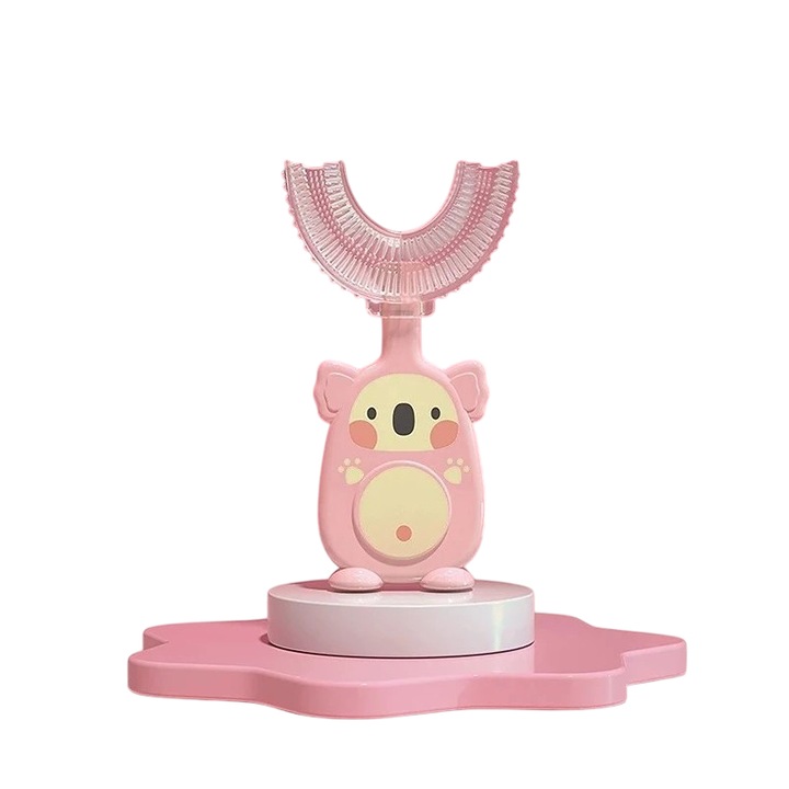 Periuta de dinti pentru Copii Mixbo, Manuala, Silicon si Plastic, 10 cm, Koala Roz, 2 ani+