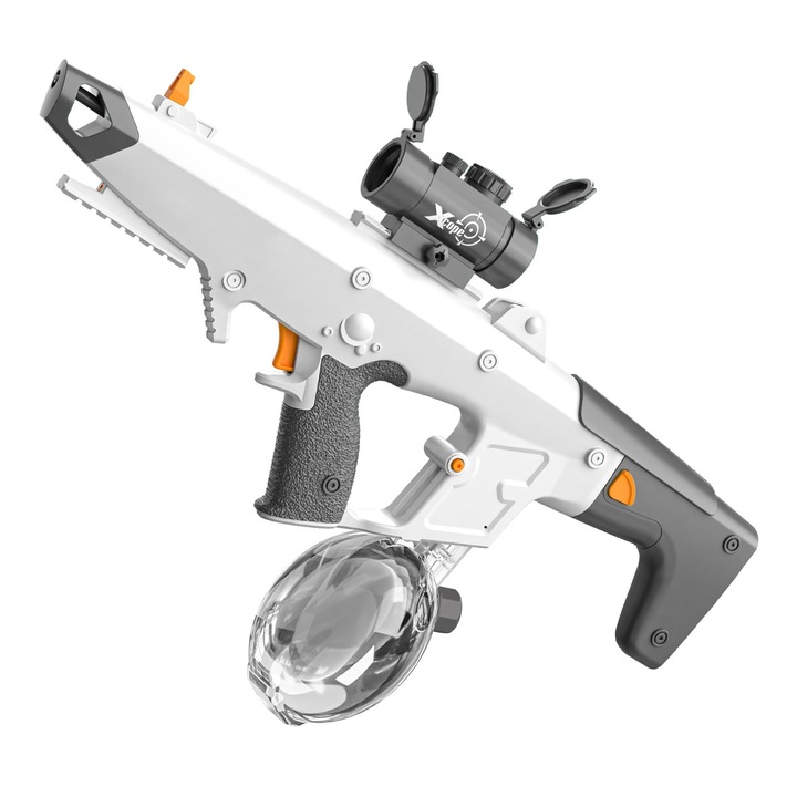 Електрически воден пистолет за деца, голям капацитет, непрекъснат огън, помощ при прицелване, противоплъзгащ, USB, дълъг живот, сив