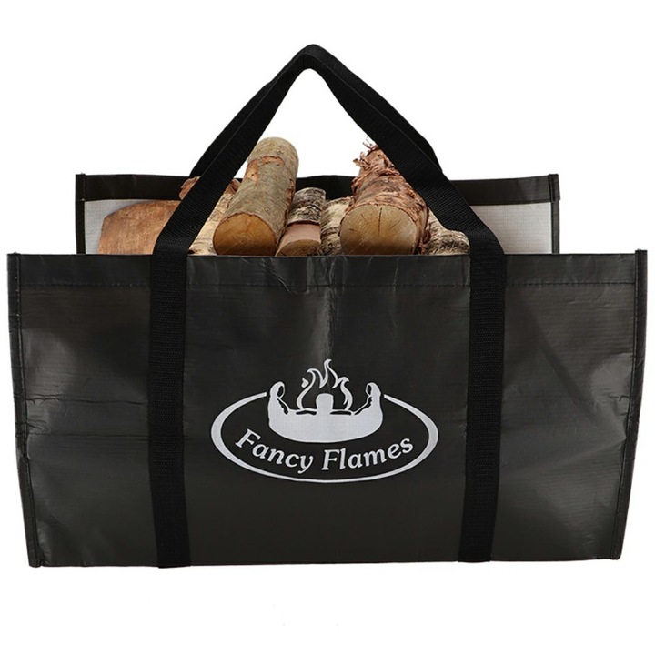 Organizator Pentru Lemne De Foc, Esschert Design, Material Ecologic, Manere Solide, Capacitate 20L, Design Cu Logo „Fancy Flames”, Ideal Pentru Transportul Lemnelor
