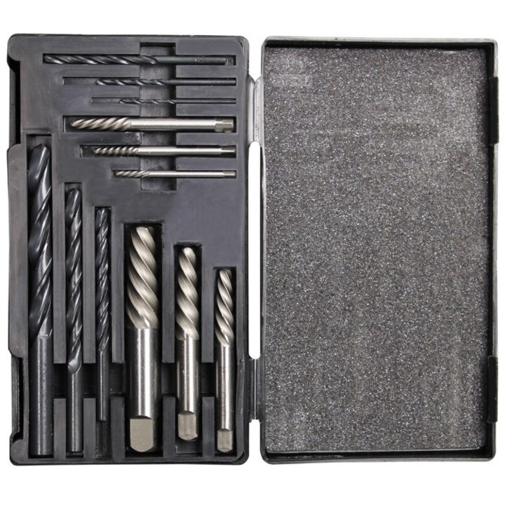 Set extractoare suruburi rupte si burghie metal, 1.4-15 mm, 12 bucati