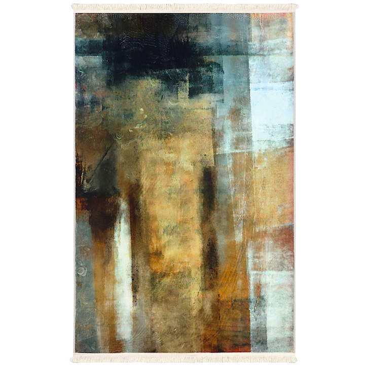 Covor bej antiderapant, 80x140 cm, moale, modern si elegant, ideal pentru living, dormitor, hol sau bucatarie, decor contemporan, stil actual pentru casa