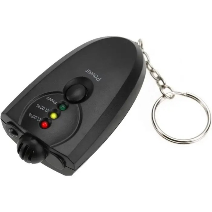 Mini alkoholszonda LED-del és kulcstartóval – Azonnali légzésalkohol-teszt, fekete, Dalimag