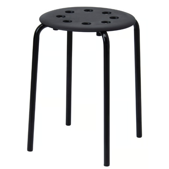 Черен стол, 45 см, компактен стол за коридор, кухня или спалня, седалка 32 см, издържа до 100 кг