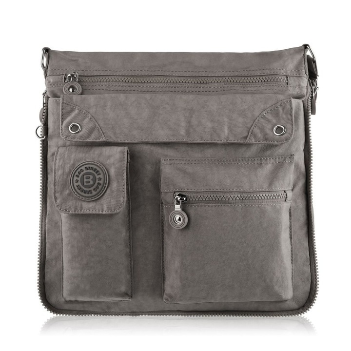 Bag Street válltáska, SP-05-GR modell, nylon, 1 rekesz, 8 zseb, 34x30x2cm, szürke