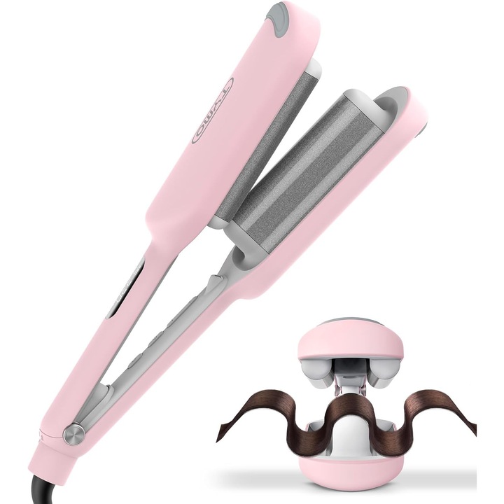 Ondulator TYMO ROVY 3 Cilindri 1.25", Placi Ceramice cu Ioni pentru Bucle Voluminoase, Fara Risc de Arsuri, Dual Voltage - Roz