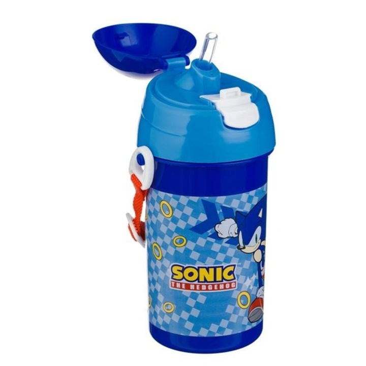 Детска Бутилка за Вода Pop-Up 500 мл Синя Sonic – Контейнер за Хидратация Момчета Училище, Спорт, Детска Градина – ANTBro®