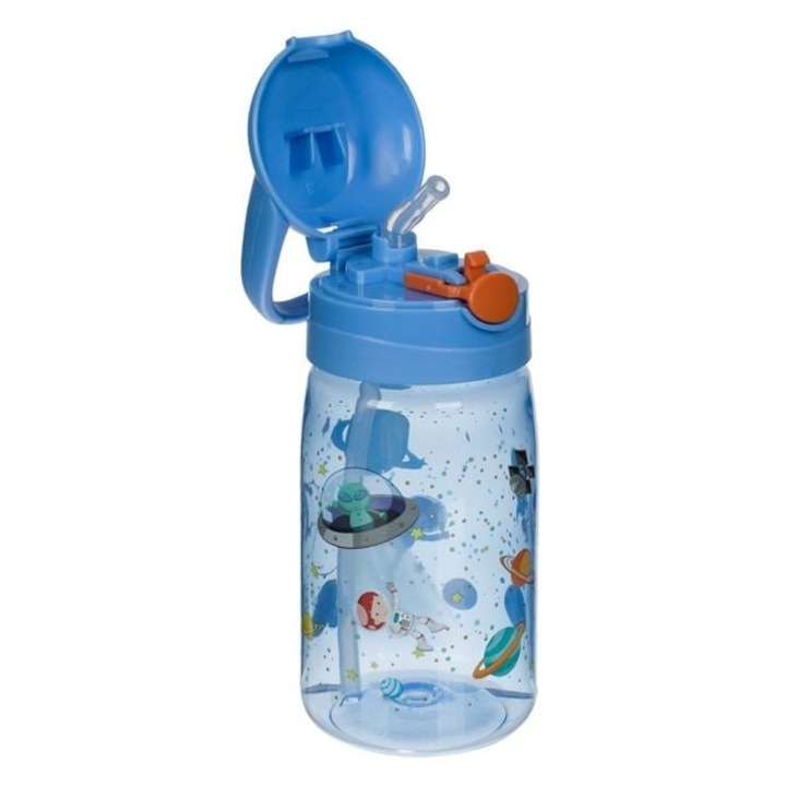 Детска Бутилка за Вода Pop-Up 430 ml Space Boy Синя – Съд за Хидратация Момчета Детска Градина, Училище, Ежедневни Дейности – ANTBro®
