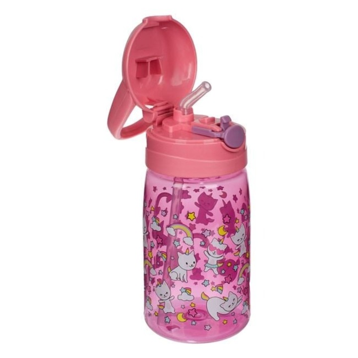 Детска бутилка за вода Pop-Up 430 ml Розова Space Girl – Контейнер за хидратация за момичета за детска градина, училище, ежедневни дейности – ANTBro®