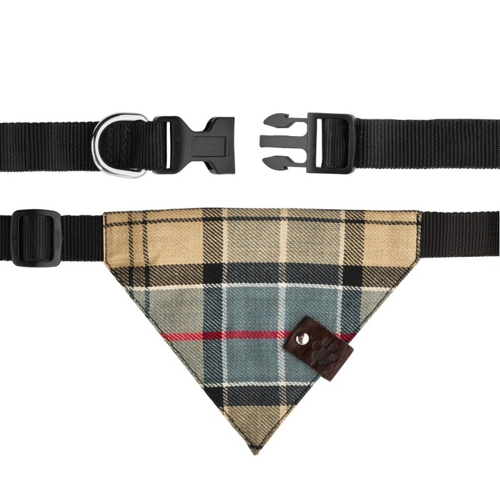 Zgarda pentru caini cu bandana, Petsome, rozmiar S, nylon, 2cm latime, 32-37cm circumferinta gat, 10x8.5cm bandana