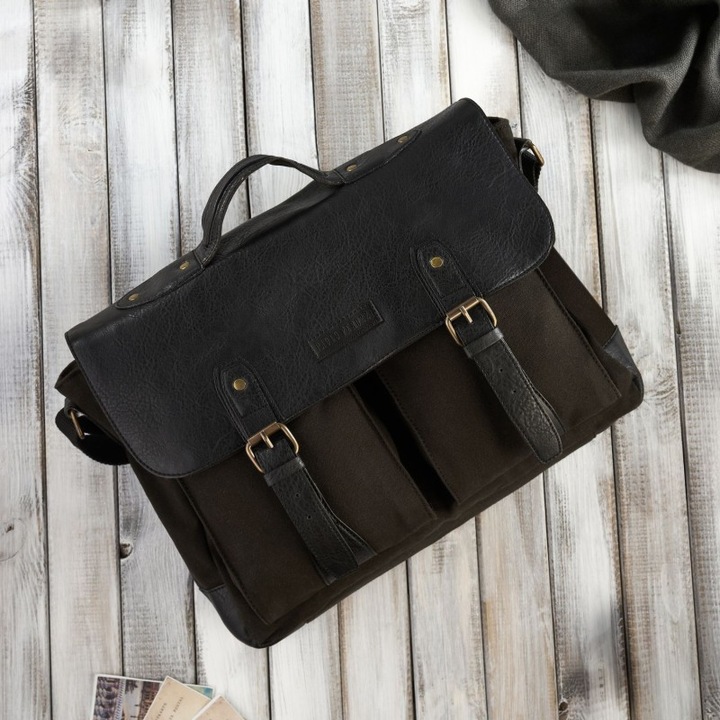 Geanta de umar, Paolo Peruzzi, 7 buzunare, neagra, 30x38x10cm