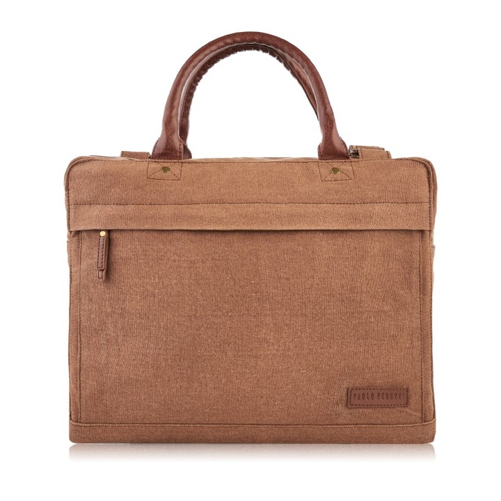 Paolo Peruzzi laptop táska, E-04 modell, 3 zseb, barna, 40x31x11cm