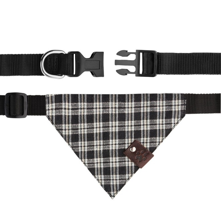 Zgarda pentru caini cu bandana, Petsome, L, nylon, 2cm latime, 42-50cm circumferinta gat, bandana 14,5x11cm