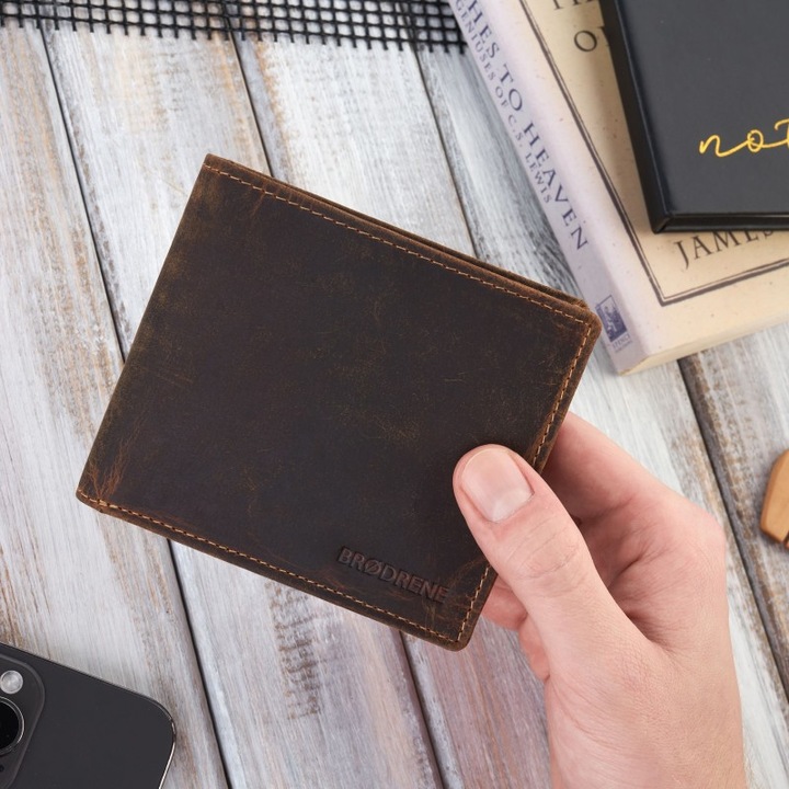 Portofel barbati, Brodrene, G, piele naturala, 4 locuri pentru carduri, RFID Secure, 11,5x9,7x2cm