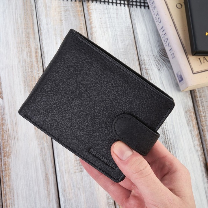 Мъжки портфейл Brodrene G-31, естествена кожа, RFID, 8 отделения за карти, 2 отделения за банкноти, 9,7x12x2,5см