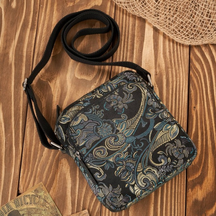 Geanta de umar din piele cu model oriental, T-63-G, 20x22x5cm, 4 buzunare, curea reglabila