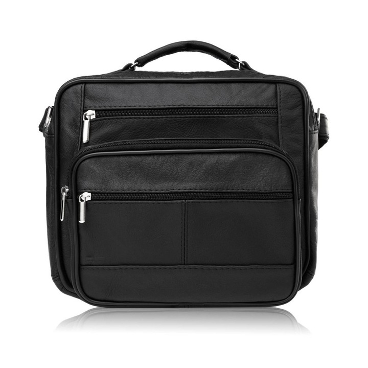 Férfi bőrtáska, Abruzzo, ABR-16 modell, fekete, 22x14x5cm, 4 zsebbel, állítható pánttal.